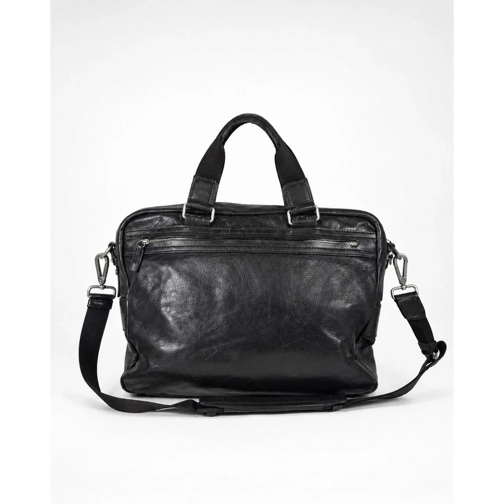 TUMI Black Leather Briefcase Messenger Business Travel Bag Strap